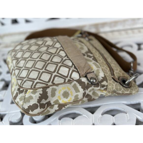 FOSSIL KEYPER Canvas & Leather LINEN / TAN / LEMON Crossbody Messenger Bag - Picture 3 of 14